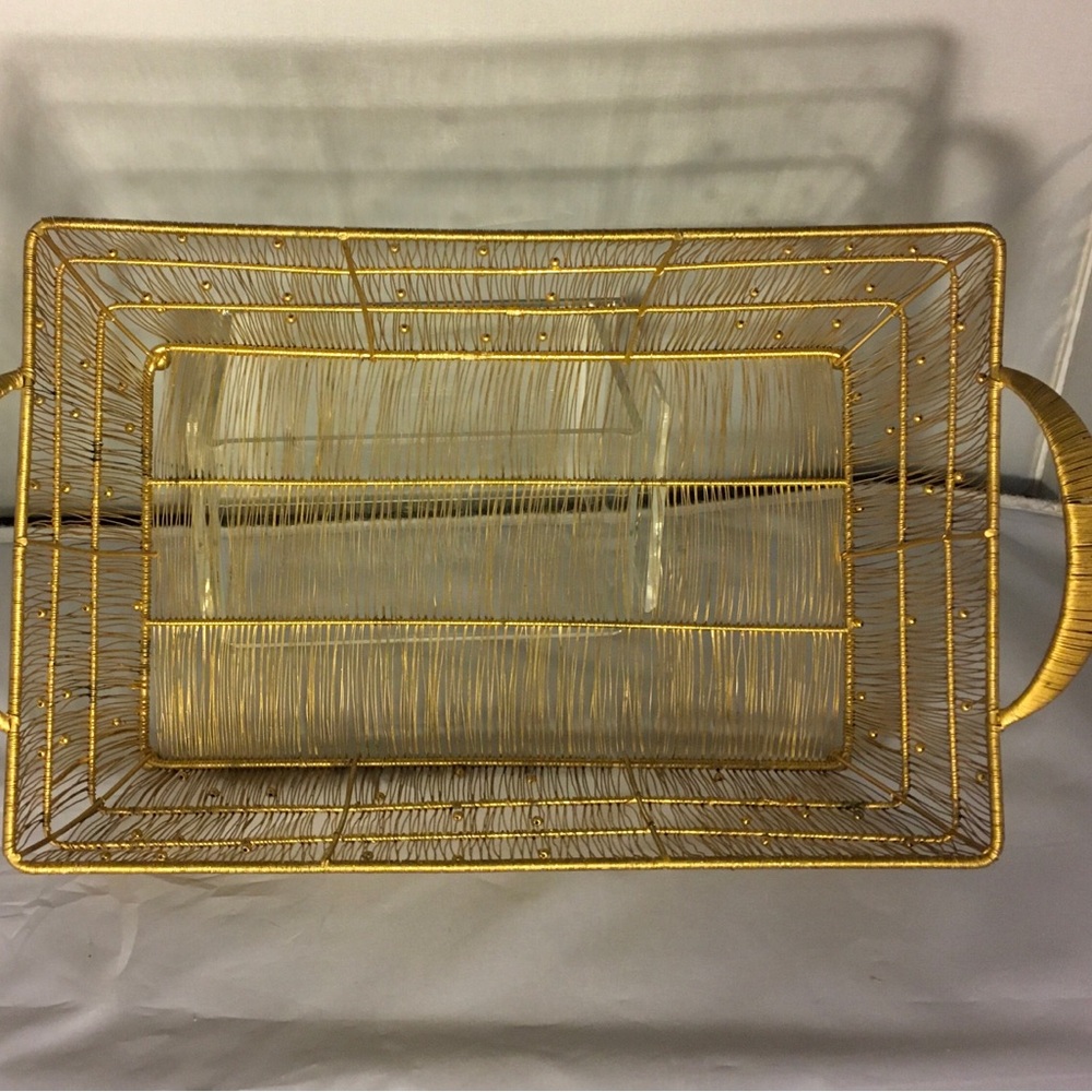 Gold Wire Decorative Tray with Glass Insert